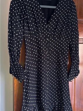 The Kooples Black and White Polka Dot Long-Sleeve Dress